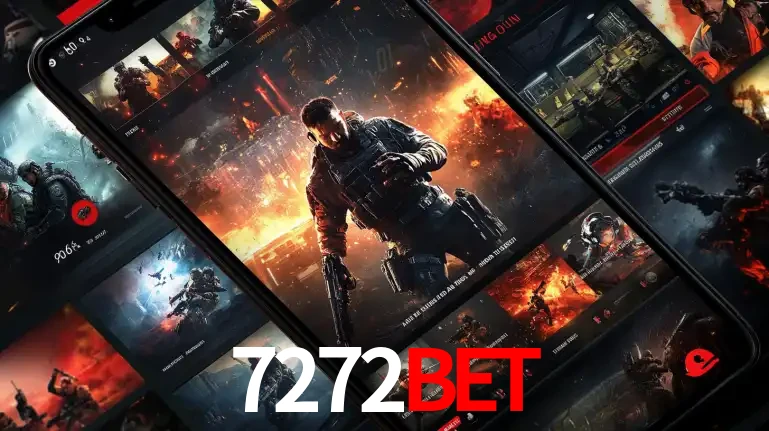 Tela de um celular exibindo uma galeria de jogos de tiro com temática militar, mostrando a variedade de e-sports disponíveis para apostas na plataforma de entretenimento 7272bet.