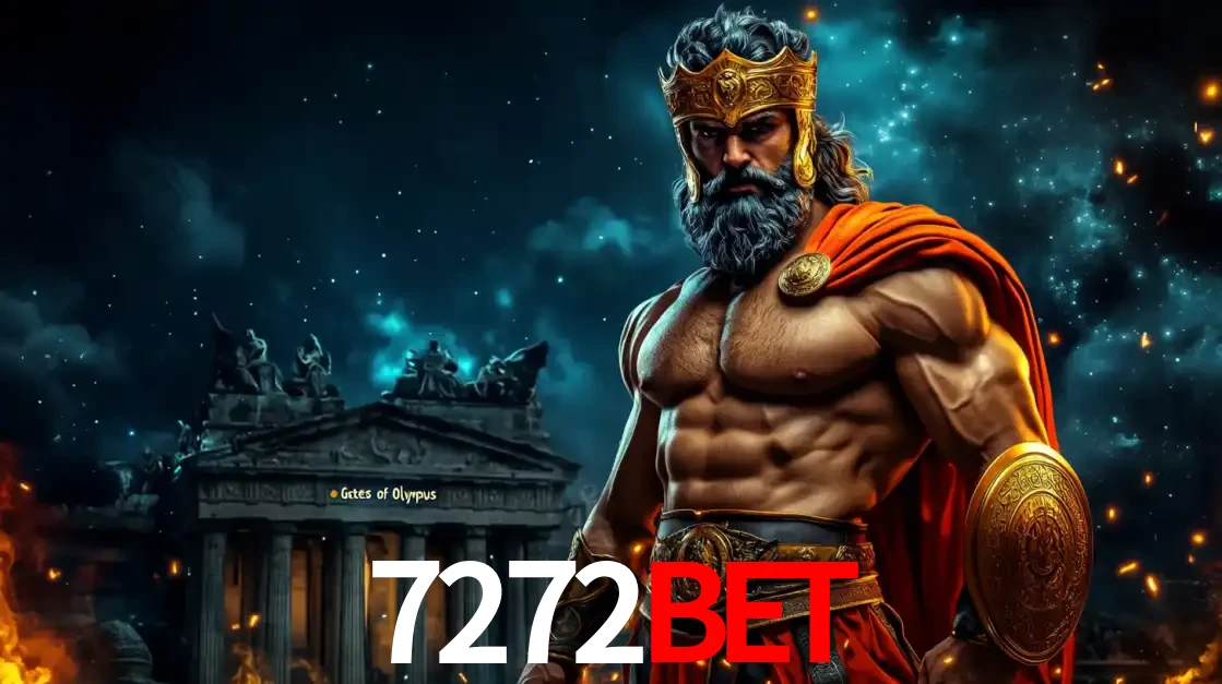 O poderoso Zeus do jogo de slot Gates of Olympus em frente ao seu templo, pronto para lançar multiplicadores divinos e prêmios épicos no cassino online 7272bet.